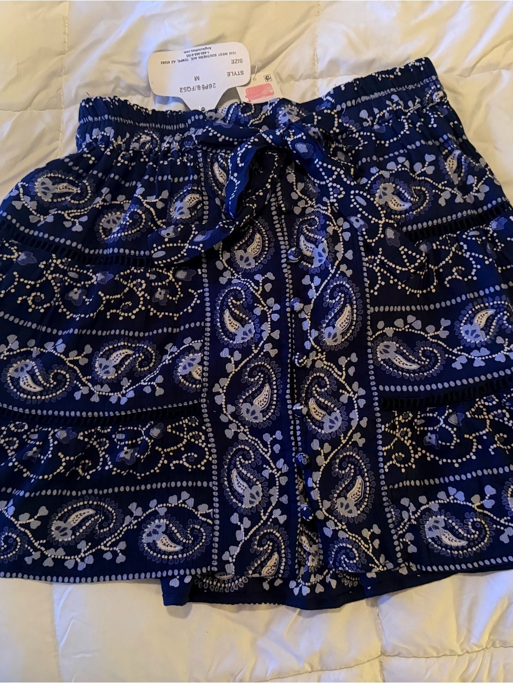 Angie Blue Paisley Tie-Waist Mini Skirt - Picture 4 of 10